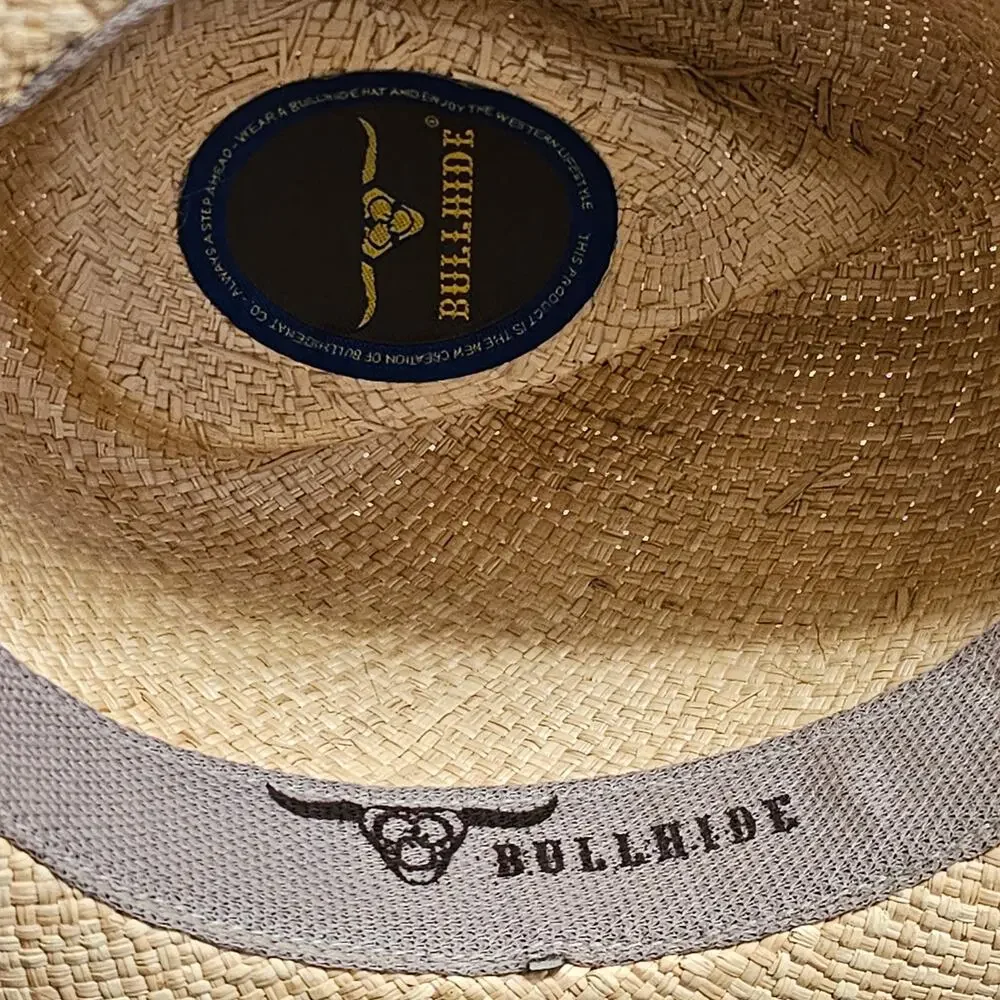 Bullhide Dundee Shapeable Straw Cowboy Hat Sz L Leather Band Barrel Bead Western